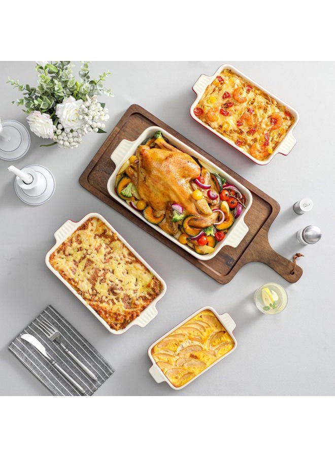 MALACASA Bakeware Set of 4, Porcelain Baking Pans Set for Oven, Casserole Dish, Ceramic Rectangular Baking Dish Lasagna Pans for Cooking Cake Pie Dinner Kitchen, Red (9.5"/11.25"/12.75"/14.5") - Image 5