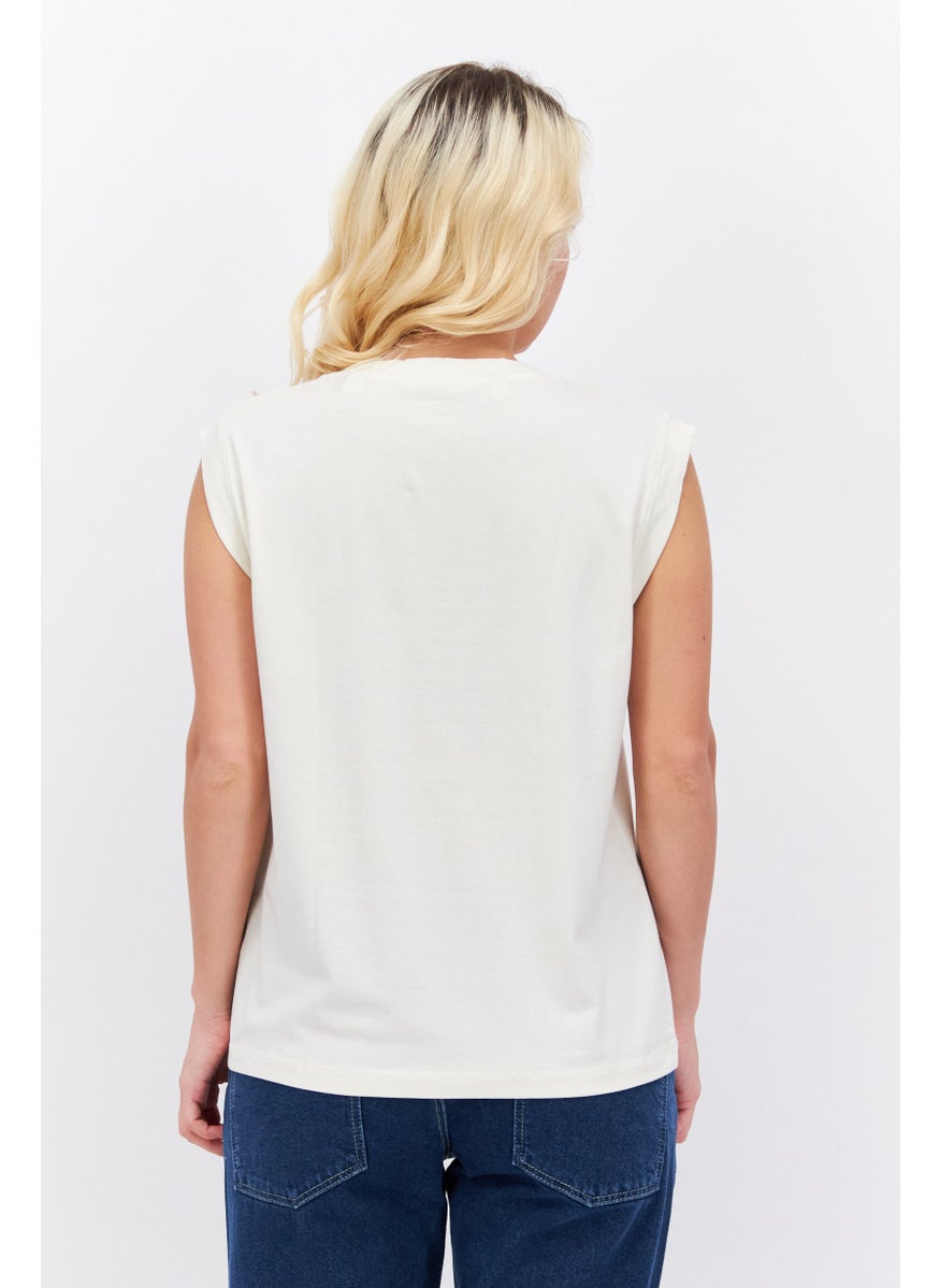 ESPRIT - Women Round Neck Sleeveless Graphic Print Top, Cream - Image 1