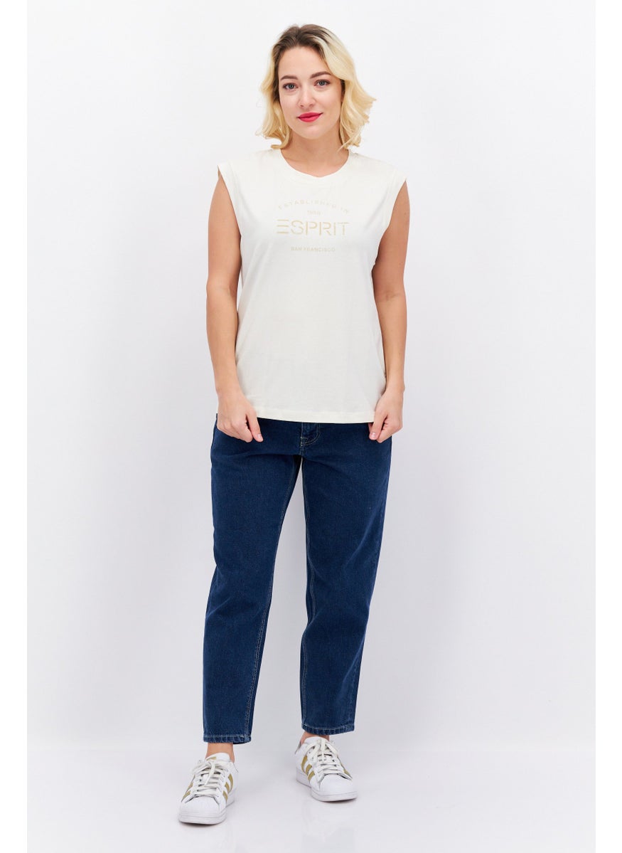 ESPRIT - Women Round Neck Sleeveless Graphic Print Top, Cream - Image 1