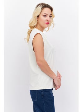 ESPRIT Women Round Neck Sleeveless Graphic Print Top, Cream  - Image 4