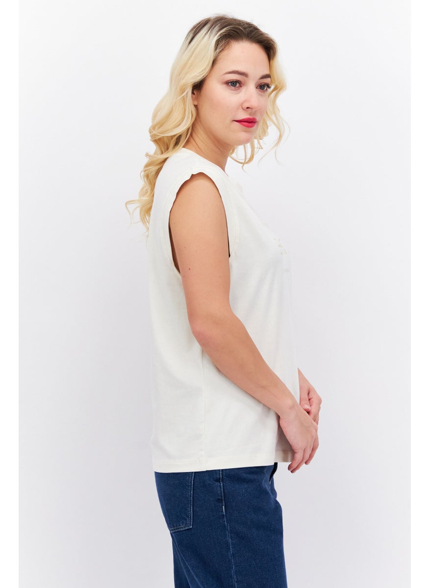 ESPRIT - Women Round Neck Sleeveless Graphic Print Top, Cream - Image 1