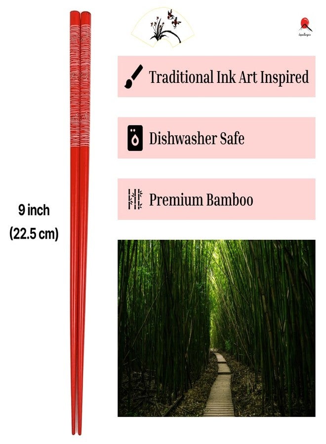 JapanBargain, 2-Pack 5-Pair Bamboo Chopsticks Set, Dragonfly Japanese Design, Reusable Wooden Chop Sticks, 9 Inch, Dishwasher Safe, Eco-Friendly for Sushi Ramen Noodles Rice Bowls Asian Dining - Image 3
