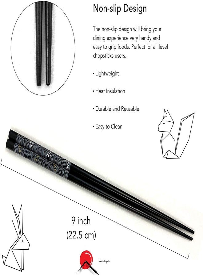 JapanBargain, 2-Pack 5-Pair Bamboo Chopsticks Set, Dragonfly Japanese Design, Reusable Wooden Chop Sticks, 9 Inch, Dishwasher Safe, Eco-Friendly for Sushi Ramen Noodles Rice Bowls Asian Dining - Image 4