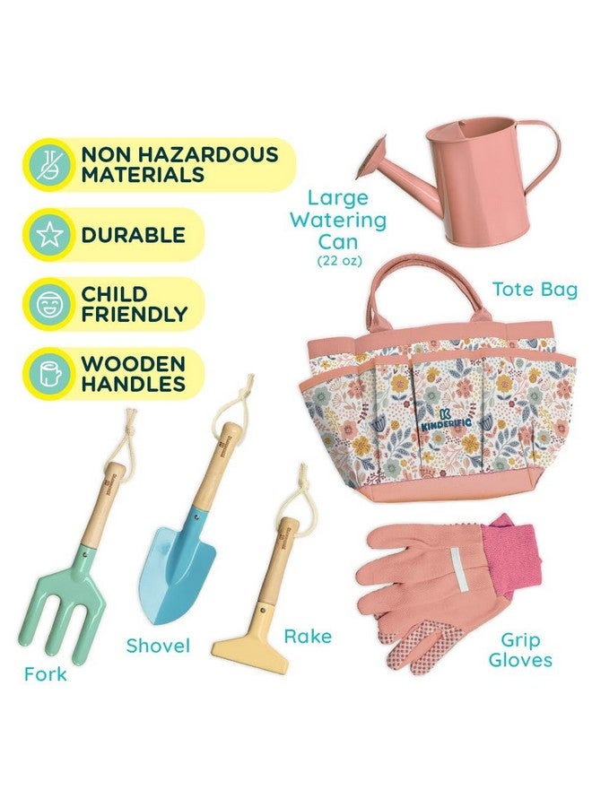 Kinderific Gardening Set, Tool Kit, for Kids, STEM, Includes Tote Bag, Spade, Watering Can, Rake, Fork, Trowel and Gloves (Petal)  - Image 3