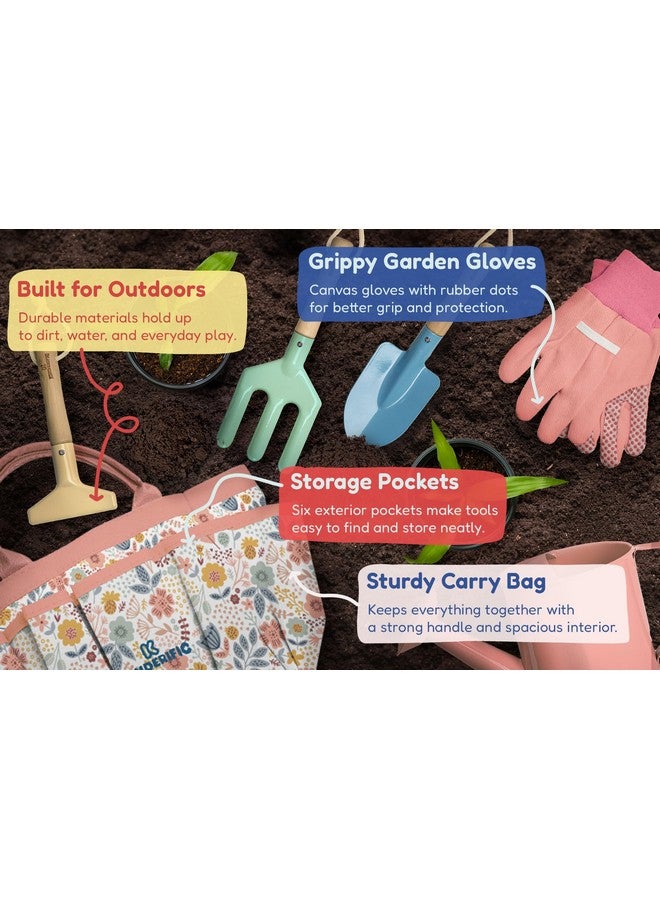 Kinderific Gardening Set, Tool Kit, for Kids, STEM, Includes Tote Bag, Spade, Watering Can, Rake, Fork, Trowel and Gloves (Petal)  - Image 4
