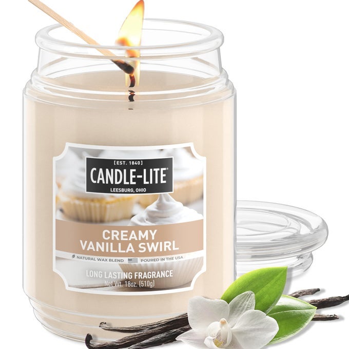 Fall Scented Candles Creamy Vanilla Swirl 18 oz Jar Proudly Poured in The USA Aromatherapy Candle SingleWick with 110 Hours of Burn Time Perfect for Creating a Relaxing Ambiance