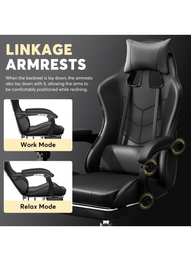 SHEIDLIN Ergonomic Gaming Chair with Footrest, 135° Reclining, Linkage Armrest, Lumbar Support, PU Leather for Office & Gaming - Image 3