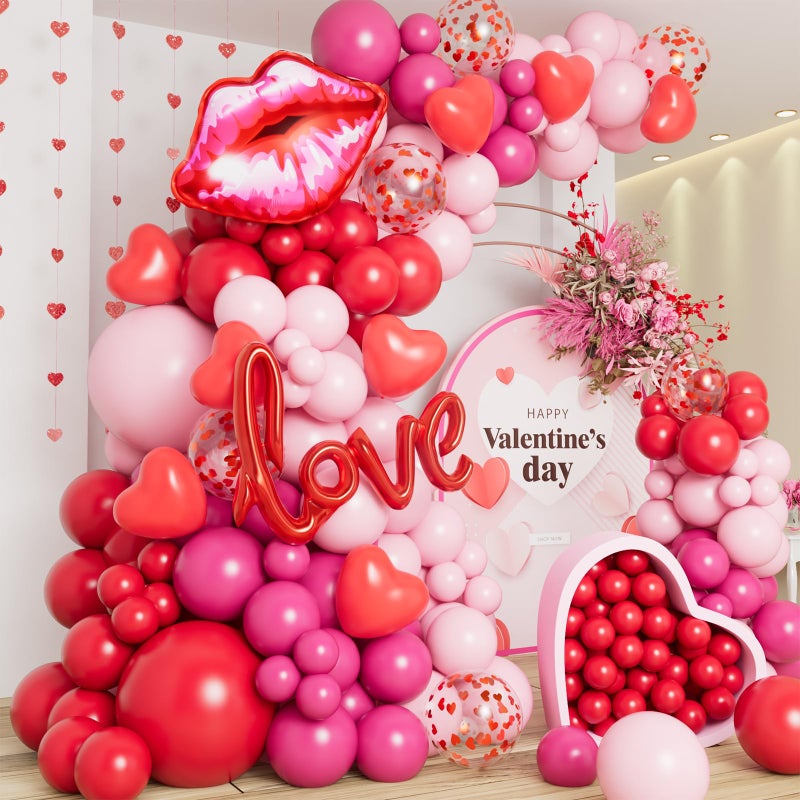 DBKL 138pcs Valentines Day balloon Garland Arch Kit Pink Red Rose Pink Balloons with Love Lips Foil Balloons for Valentines Birthday Wedding Anniversary Party Decorations - Image 3