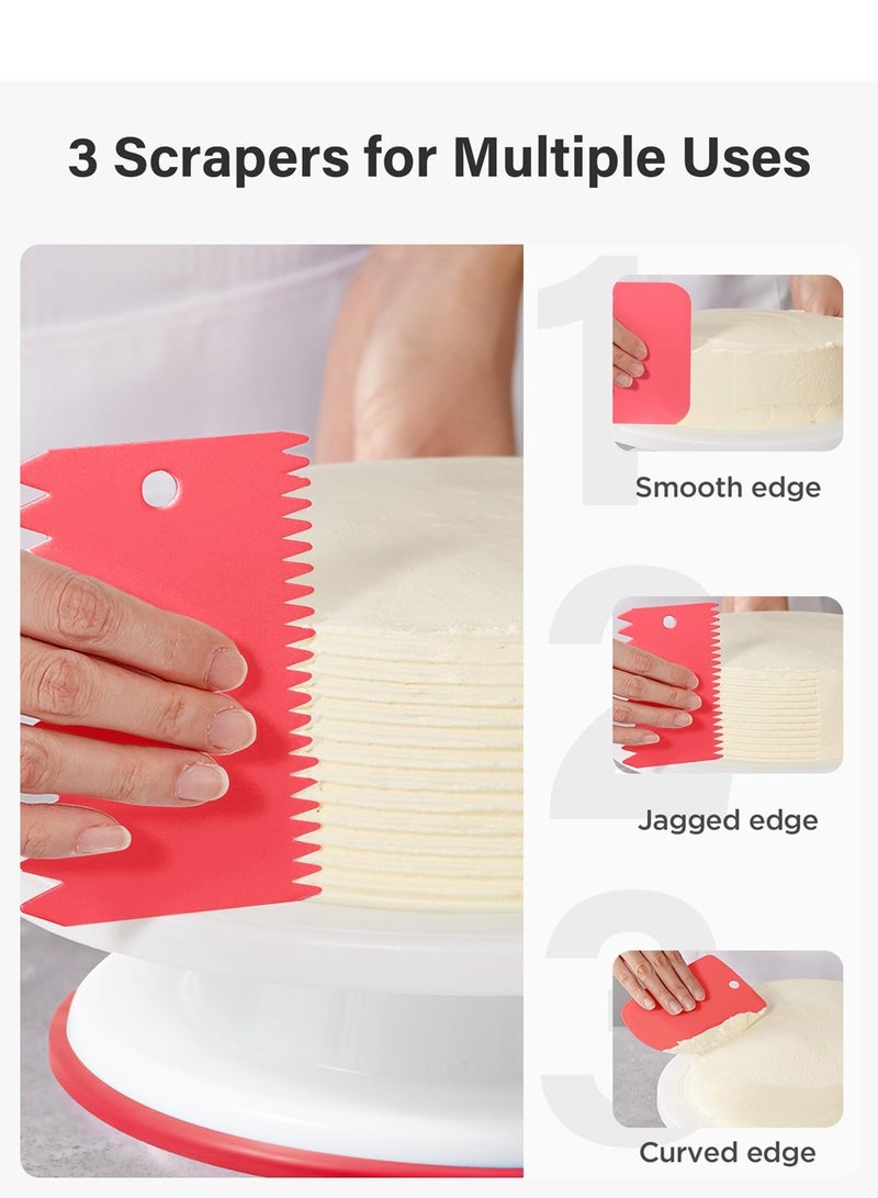 SYOSI Cake Decorating Turntable, Baking Supplies Cake Turntable with 2 Frosting Straight Angled Spatula 3 Icing Smoother Scrapers, Revolving Cake Stand Pink Baking Cake Decorating Supplies - Image 4