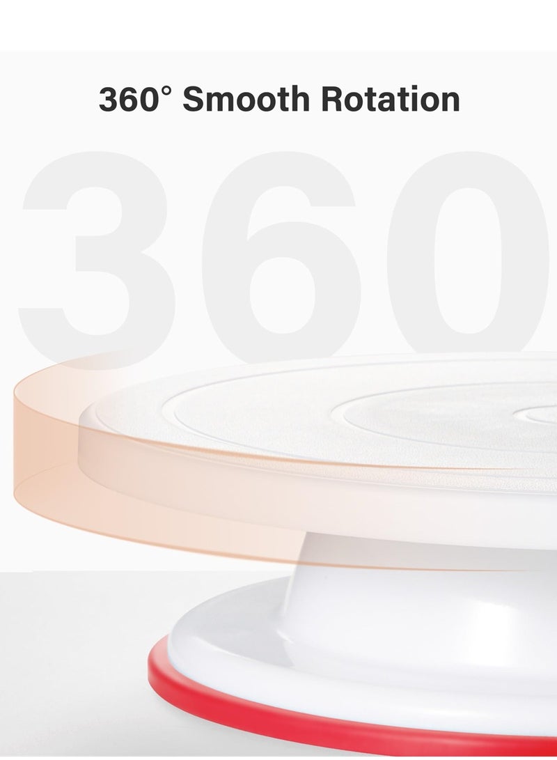 SYOSI Cake Decorating Turntable, Baking Supplies Cake Turntable with 2 Frosting Straight Angled Spatula 3 Icing Smoother Scrapers, Revolving Cake Stand Pink Baking Cake Decorating Supplies - Image 2
