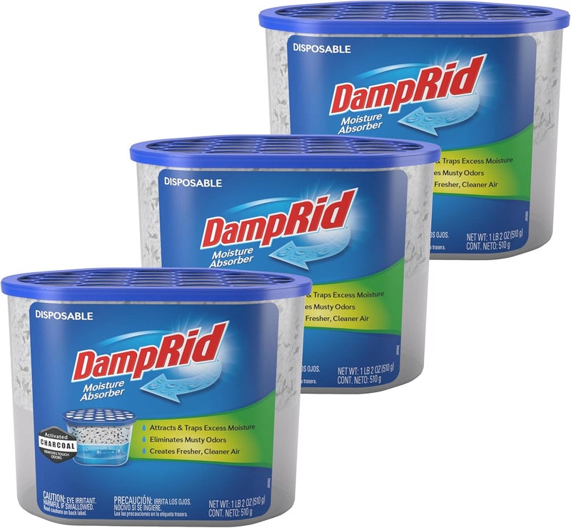 DampRid Fragrance Free Disposable Moisture Absorber with Activated Charcoal, 18 oz (Pack of 3) Moisture Absorber & Odor Remover, Lasts Up To 60 Days, No Electricity Required - Image 1
