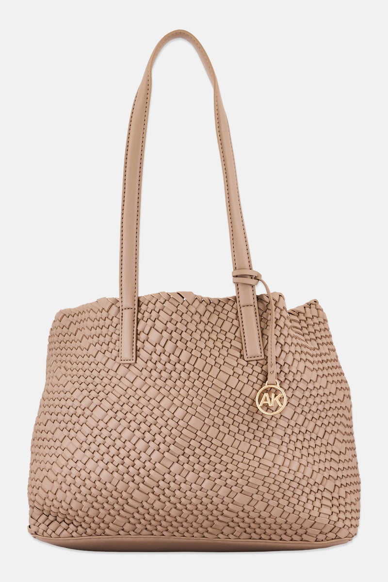 ANNE KLEIN Women 2 Pieces Brand Logo Tote Bag With Pouch, Beige - Image 2