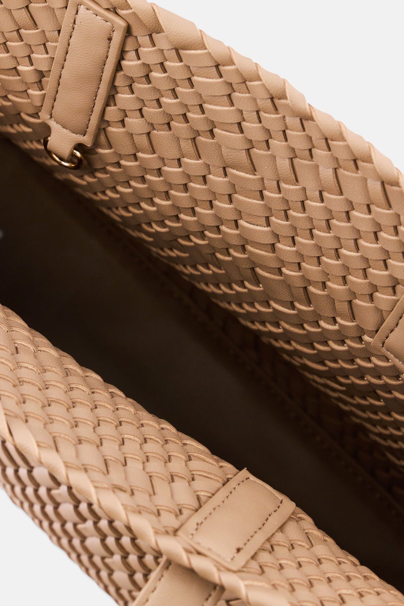 ANNE KLEIN Women 2 Pieces Brand Logo Tote Bag With Pouch, Beige - Image 5