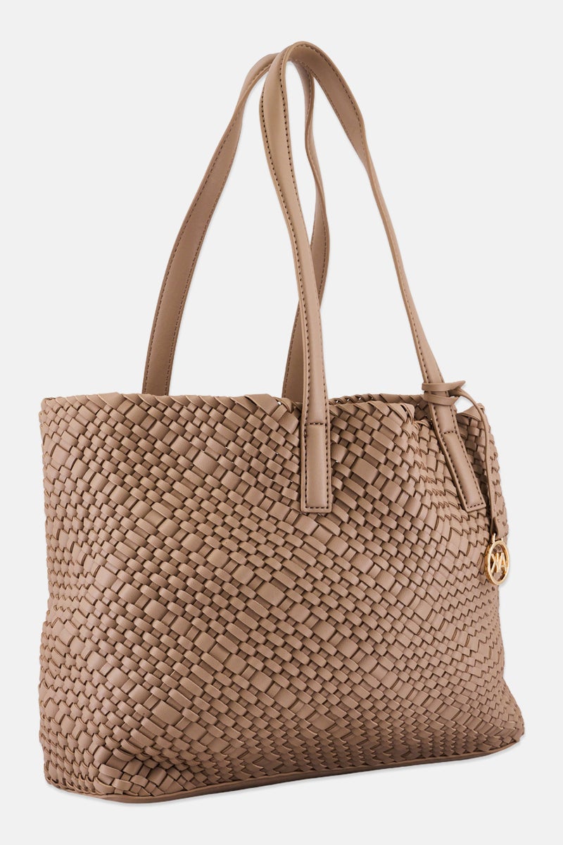 ANNE KLEIN Women 2 Pieces Brand Logo Tote Bag With Pouch, Beige - Image 3