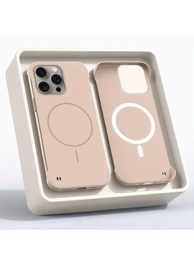 غلاف هاتف مغناطيسي وردي ذو حدود ذهبية بدون إطار لهاتف iPhone 15 Pro - Image 4