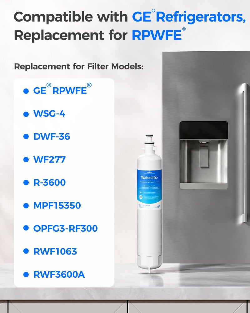 Waterdrop Replacement for GEÂ® RPWFEÂ®, RPWF (Built-in CHIP) Refrigerator Water Filter, Compatible with GFE28GYNFS, GFE28GELDS, PFE28KELDS, PFE28KYNFS, GFD28GELDS, PWE23KELDS, 2 Filters - Image 2