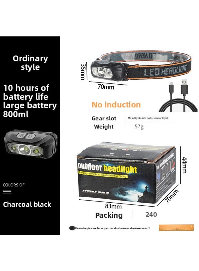 Loquat Lightweight Portable USB Rechargeable LED Headlamp High Brightness Night Fishing Smart Sensing Headlight Compact Outdoor Gear-Color:Normal-large Battery-black 15W (six-speed Mode, Always On For 5 Ho - Image 1