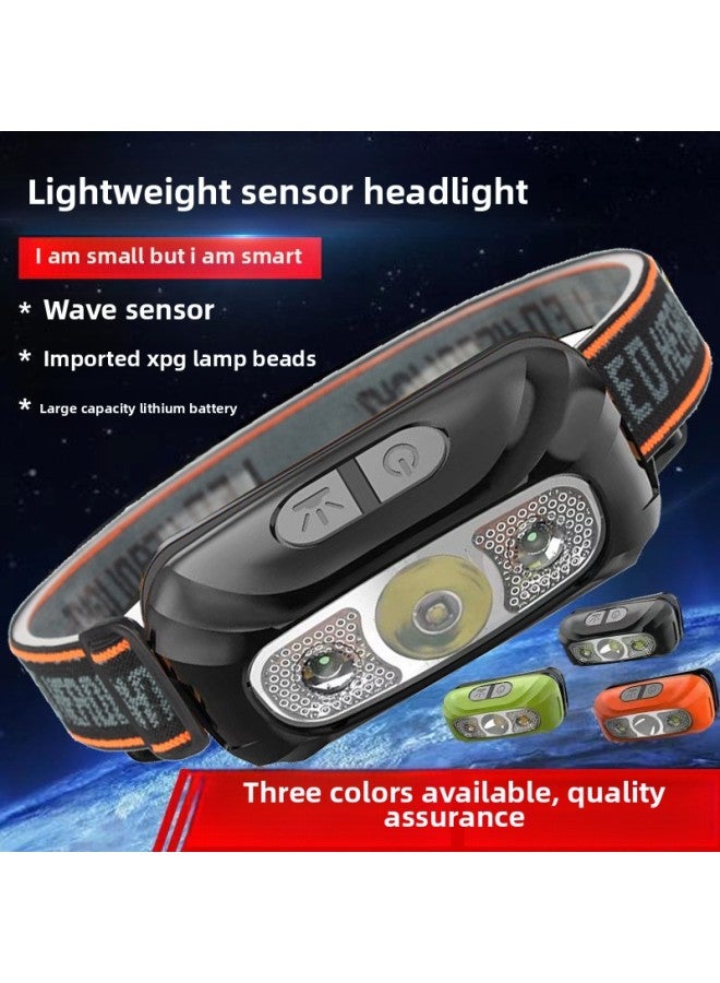 Loquat Lightweight Portable USB Rechargeable LED Headlamp High Brightness Night Fishing Smart Sensing Headlight Compact Outdoor Gear-Color:Normal-large Battery-black 15W (six-speed Mode, Always On For 5 Ho - Image 2