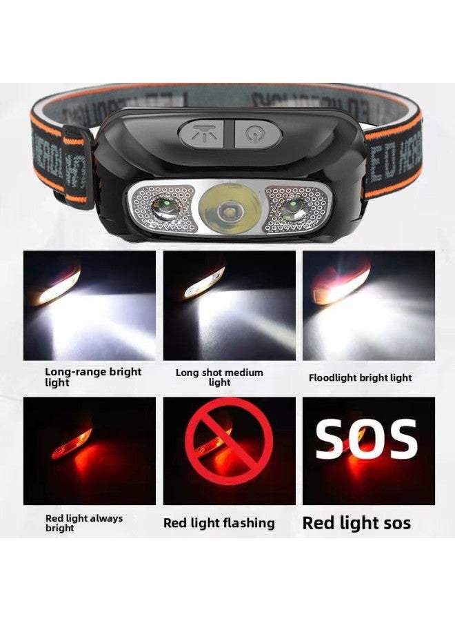 Loquat Lightweight Portable USB Rechargeable LED Headlamp High Brightness Night Fishing Smart Sensing Headlight Compact Outdoor Gear-Color:Normal-large Battery-black 15W (six-speed Mode, Always On For 5 Ho - Image 4