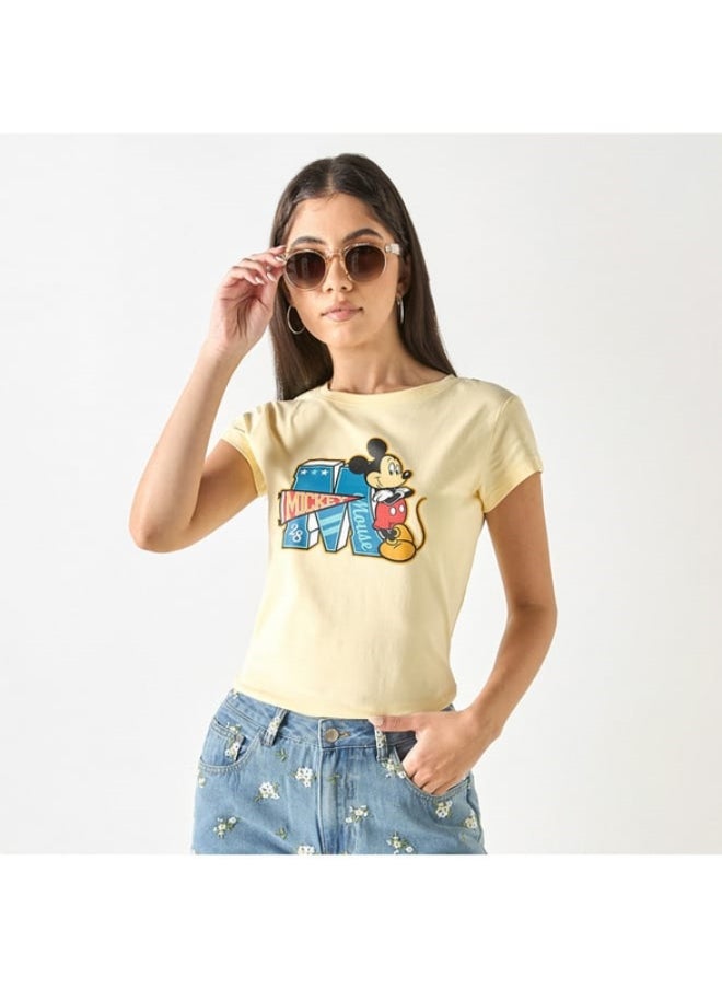 SP Characters Mickey Mouse Print T-shirt with Crew Neck and Short Sleeves  - Image 2