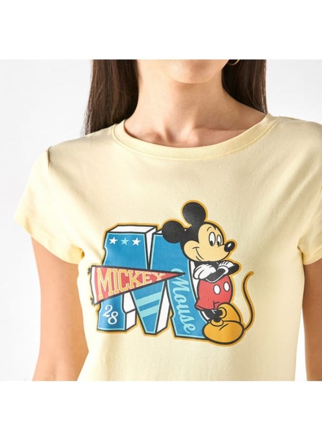 SP Characters Mickey Mouse Print T-shirt with Crew Neck and Short Sleeves  - Image 3