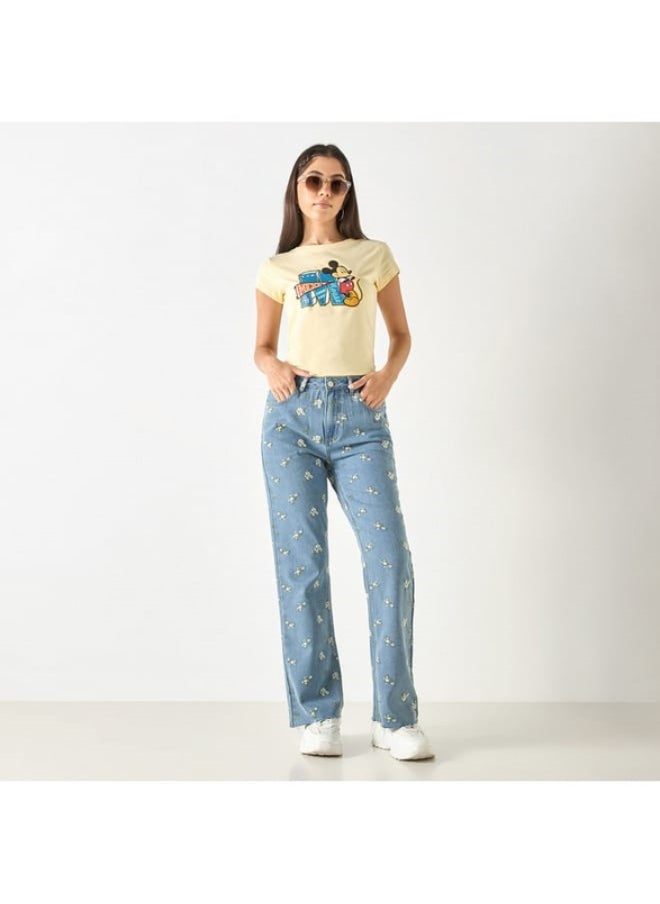 SP Characters Mickey Mouse Print T-shirt with Crew Neck and Short Sleeves  - Image 4