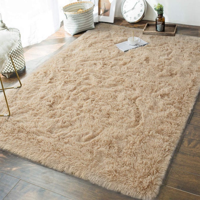 SOFT FLUFFY BEDROOM RUGS 8 X 10 FEET INDOOR SHAGGY PLUSH AREA RUG FOR BOYS GIRLS KIDS BABY COLLEGE DORM LIVING ROOM HOME DECOR FLOOR CARPET CAMEL