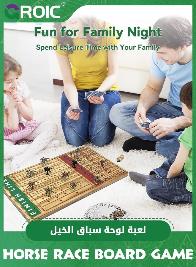 GROIC Horse Racing Board Game, 23.2 Inches Solid Wood Race Card and Dice Luxury Set with 11 Metal Horses, Dices 2 Boxes of Cards, Family Tabletop Game - Image 3