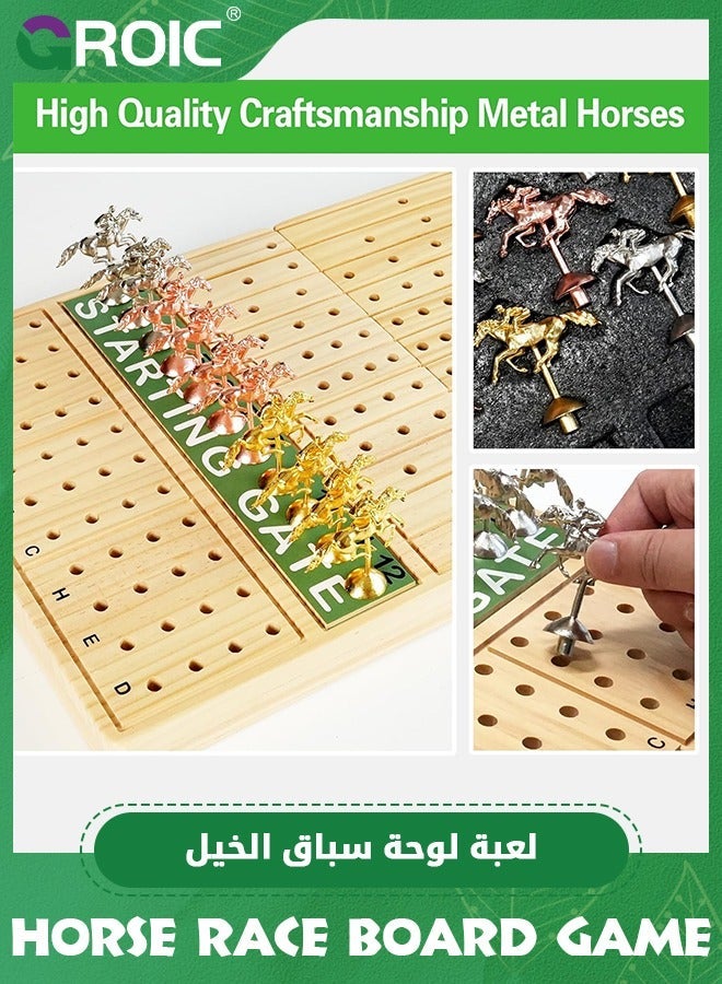 GROIC Horse Racing Board Game, 23.2 Inches Solid Wood Race Card and Dice Luxury Set with 11 Metal Horses, Dices 2 Boxes of Cards, Family Tabletop Game - Image 4
