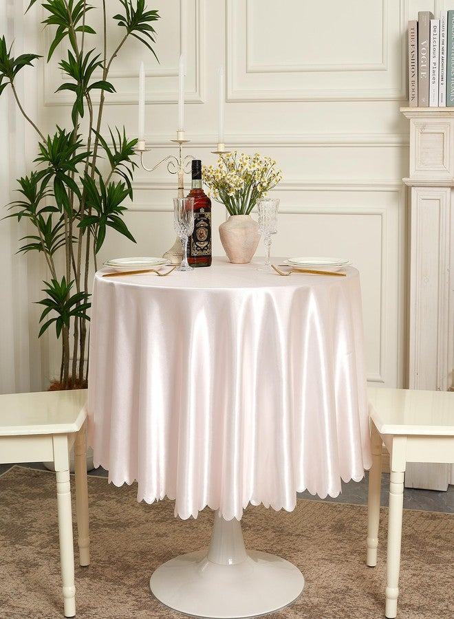 Counfeisly 1 Pack 60 Inch Blush Pink Round Tablecloth, Silky Satin Tablecloth Overlay Smooth Fabric Table Cover, Table Decoration for Wedding Party Banquet Events - Image 4