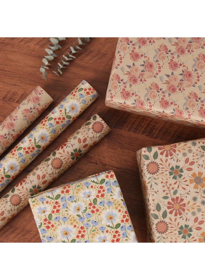 Aimyoo Floral Kraft Wrapping Paper Roll, All Occasion Vintage Flower Gift Wrap for Wedding Birthday Bridal Shower, 17 inch x 10 ft - Image 5