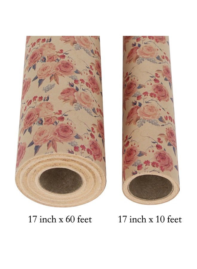 Aimyoo Floral Kraft Wrapping Paper Roll, All Occasion Vintage Flower Gift Wrap for Wedding Birthday Bridal Shower, 17 inch x 10 ft - Image 3