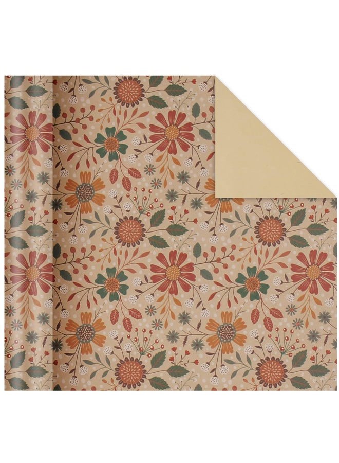 Aimyoo Floral Kraft Wrapping Paper Roll, All Occasion Vintage Flower Gift Wrap for Wedding Birthday Bridal Shower, 17 inch x 10 ft - Image 2