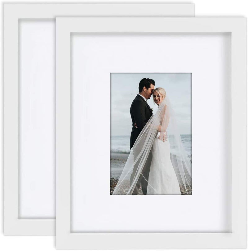 Picture Frames 8x10 2 Pack Nature Solid Wood White for Wall Mounting and Tabletop Display