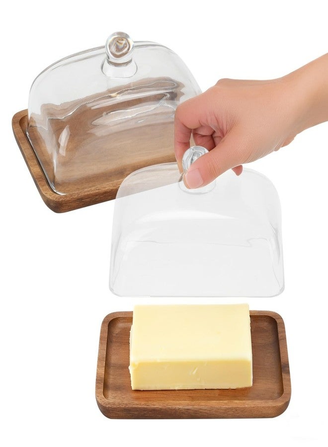 BSDLZCH 1PC Elegant Wooden Butter Dish With Clear Dome, Classic Vintage Wedding Cake Tray, Multipurpose Snack Display Plate, Dessert & Pastry Serving Platter, Fruit Stand - Image 1