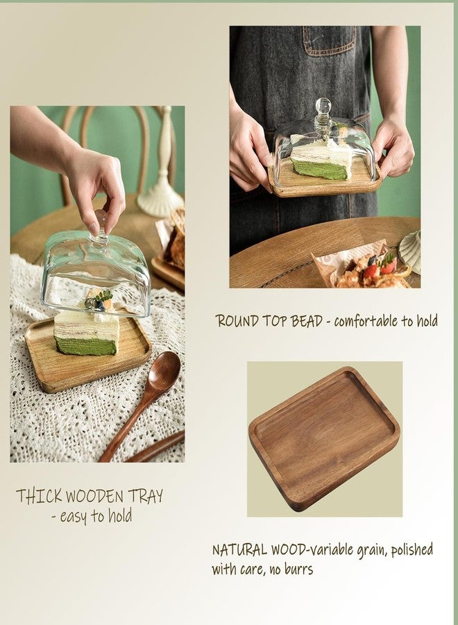 BSDLZCH 1PC Elegant Wooden Butter Dish With Clear Dome, Classic Vintage Wedding Cake Tray, Multipurpose Snack Display Plate, Dessert & Pastry Serving Platter, Fruit Stand - Image 3