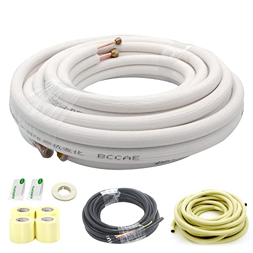 TADERUILY 33 Ft Mini Split Line Set,Air Conditioning Copper Tubing Pipe Extension,1/4" & 3/8" 3/8" PE Thickened for AC and Heating Equipment Insulated with Nuts. (1/4+3/8) - Image 1