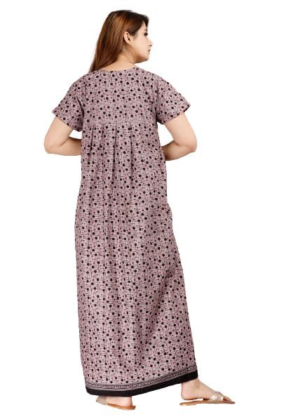 Vlazom Women’s Cotton Printed Maxi Nighty – Ankle Length Night Dress Gown, Pack of 2, Free Size – Soft & Breathable Sleepwear (Purple&Brown, Free Size) - Image 4
