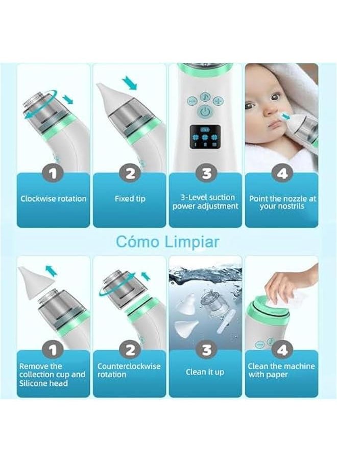 Gonice Baby and Toddler Electric Nasal Aspirator, Automatic Nasal Cleaner with 2 Sizes Silicone Head, Music and Light, USB Rechargeable Nasal Aspirator for Newborns, Babies and Toddlers  - Image 5