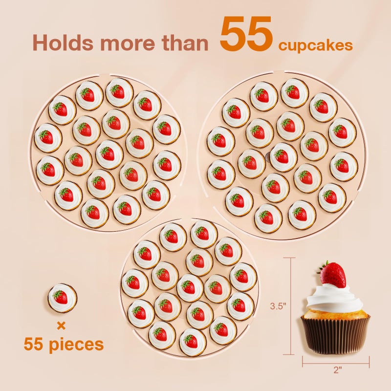 Bakzon Acrylic Cupcake Stand, Clear Dessert Dessert Table Display Set, Cupcake Tower Holder Display with Base for Wedding, Party, Baby Shower, 3 Set Round, Transparent - Image 5