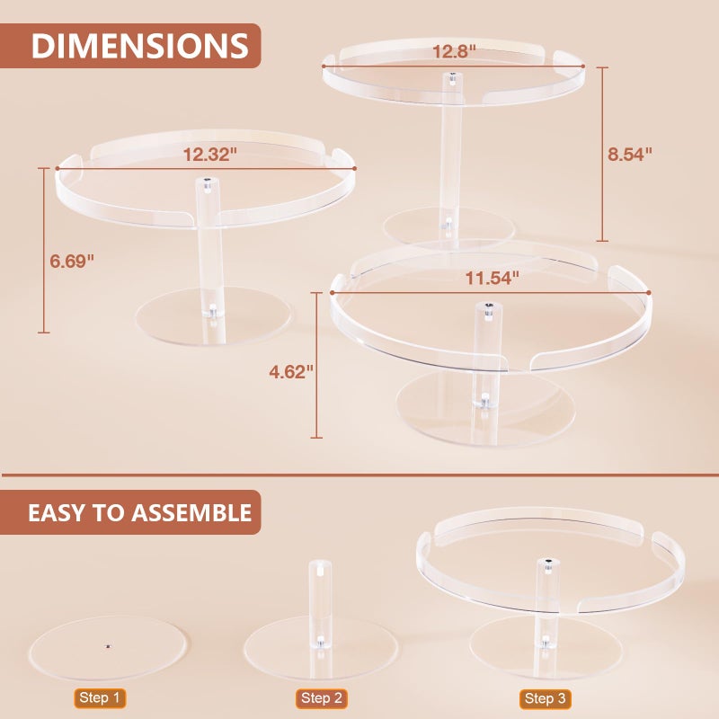Bakzon Acrylic Cupcake Stand, Clear Dessert Dessert Table Display Set, Cupcake Tower Holder Display with Base for Wedding, Party, Baby Shower, 3 Set Round, Transparent - Image 4