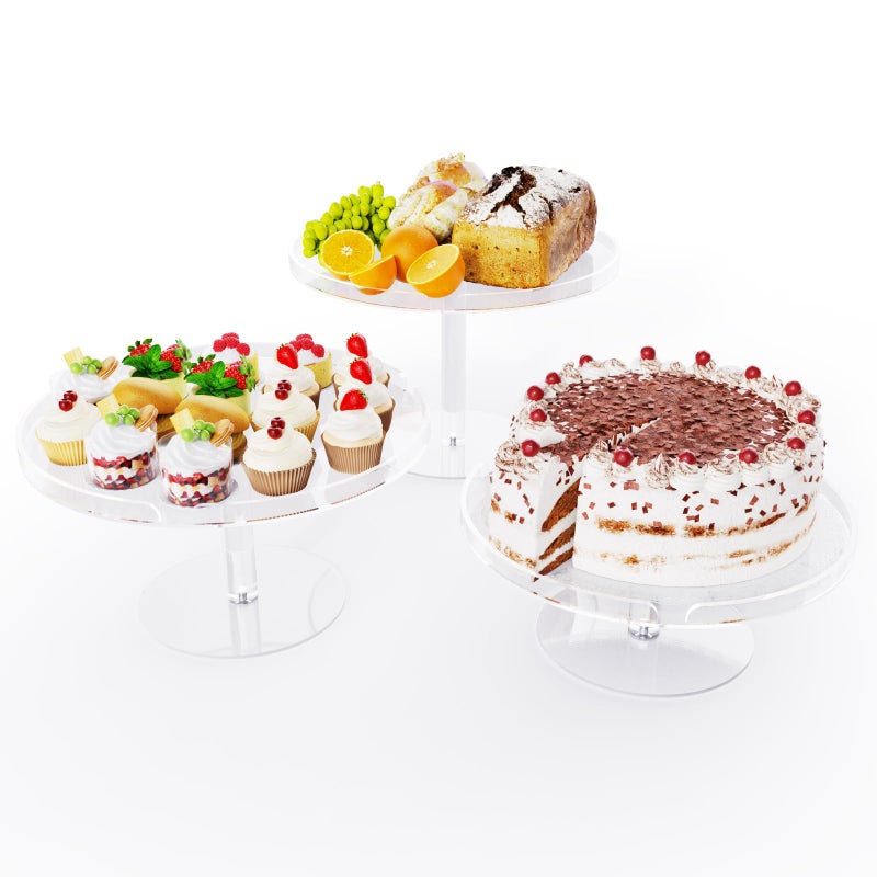 Bakzon Acrylic Cupcake Stand, Clear Dessert Dessert Table Display Set, Cupcake Tower Holder Display with Base for Wedding, Party, Baby Shower, 3 Set Round, Transparent - Image 2