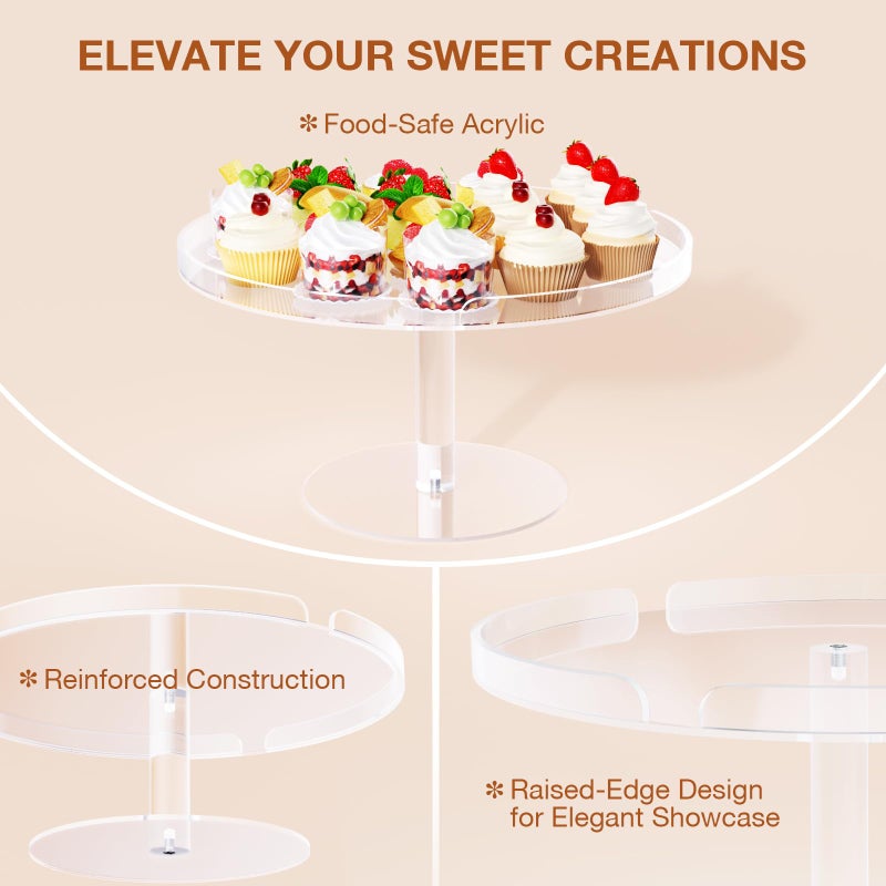 Bakzon Acrylic Cupcake Stand, Clear Dessert Dessert Table Display Set, Cupcake Tower Holder Display with Base for Wedding, Party, Baby Shower, 3 Set Round, Transparent - Image 3