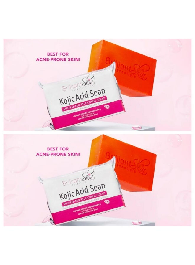 Brilliant Skin Kojic Acid Soap Micro, Exfoliating Soap Suitble For Acne prone Skin Smoothens And Lighthens 135g 2 pcs