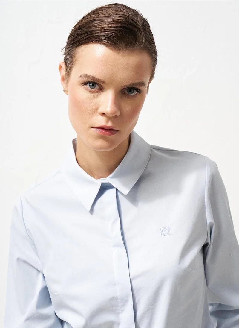 Kayra Shirt Collar Poplin Tunic Ice Blue