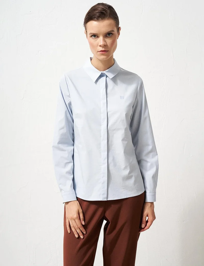 Kayra Shirt Collar Poplin Tunic Ice Blue