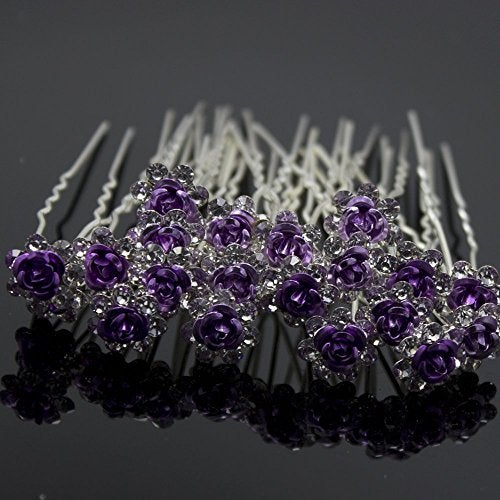 Newstarfactory Rose U-sharped Design Collection Metal Hair Pins Pack of 20 (Purple) - Image 2
