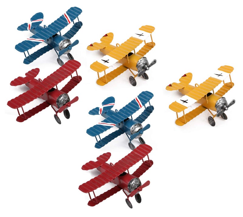 Dedoot Dedoot Vintage Airplane Model Decor Vintage Mini Metal Decorative Wrought Iron Aircraft for Photo Props Tree OrnamentDesktop DecorationPack of 63 ColorsBlueRedYellow 