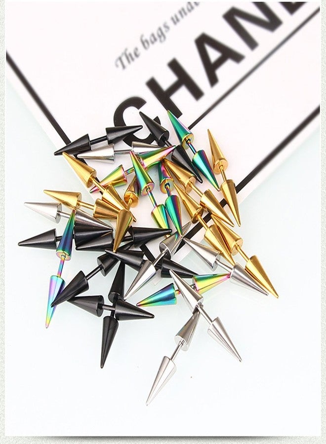 MINGHUA Punk Rock Earrings Double Side Spike Rivet Stud Earrings Stainless Steel Ear Studs Accessories (Black) - Image 5