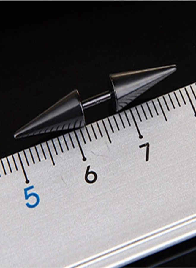 MINGHUA Punk Rock Earrings Double Side Spike Rivet Stud Earrings Stainless Steel Ear Studs Accessories (Black) - Image 2